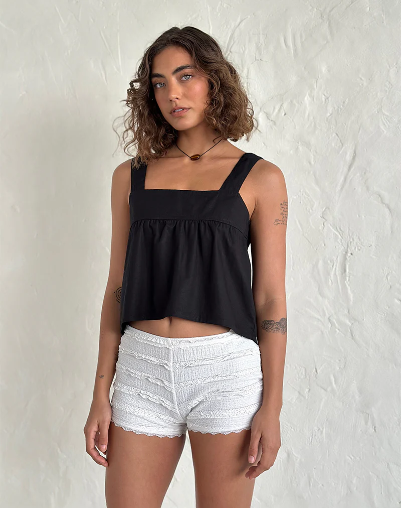 Karana Peplum Top in Poplin Black - Awmao