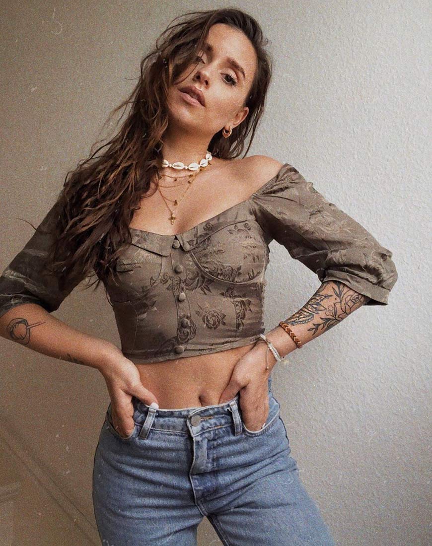 Flory Crop Top in Satin Rose Silver Grey - Awmao
