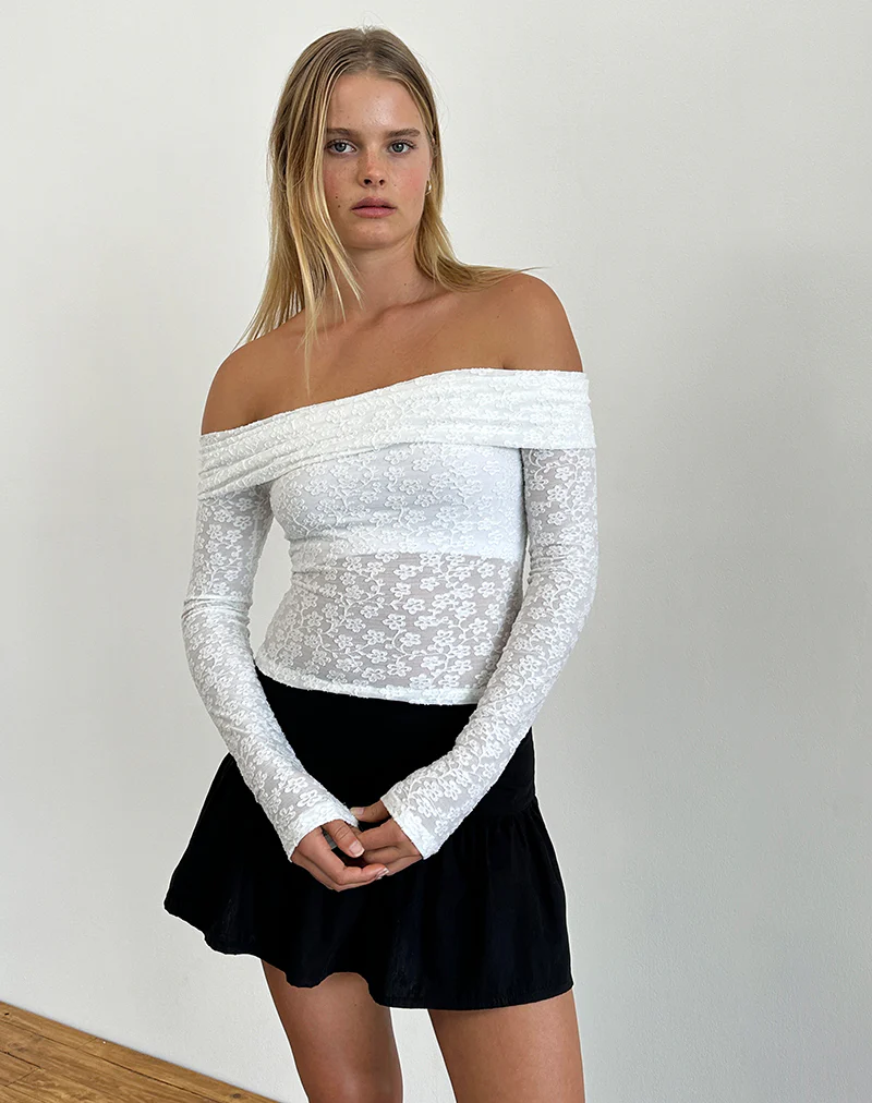 Nesta Bardot Top in Burnout Mesh Ivory - Awmao
