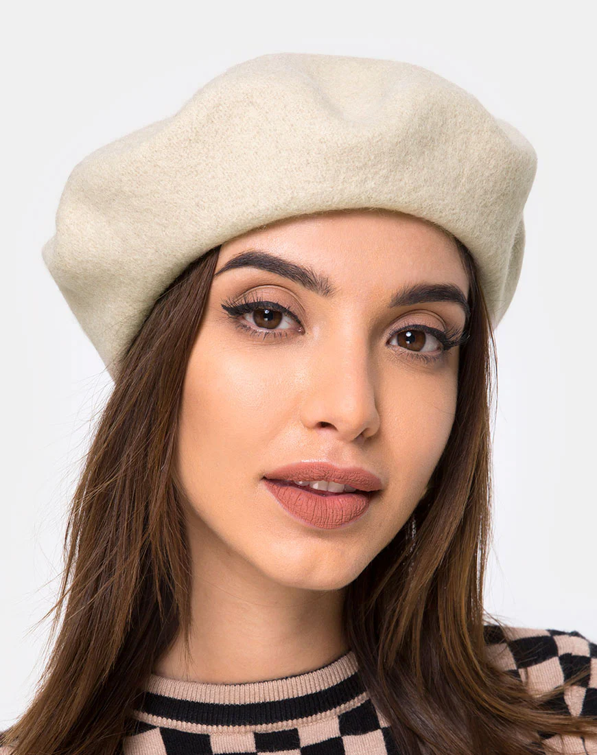 Wool Beret Hat in Taupe - Awmao