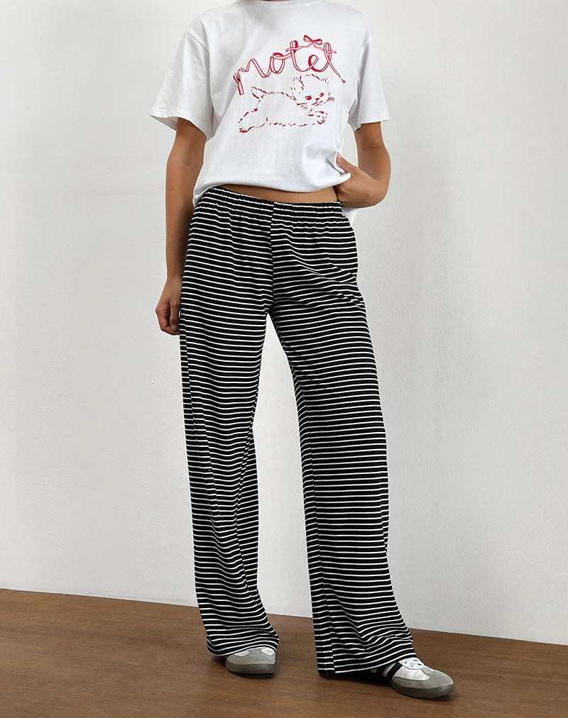Eunice Trouser in Black and White Stripe - Awmao