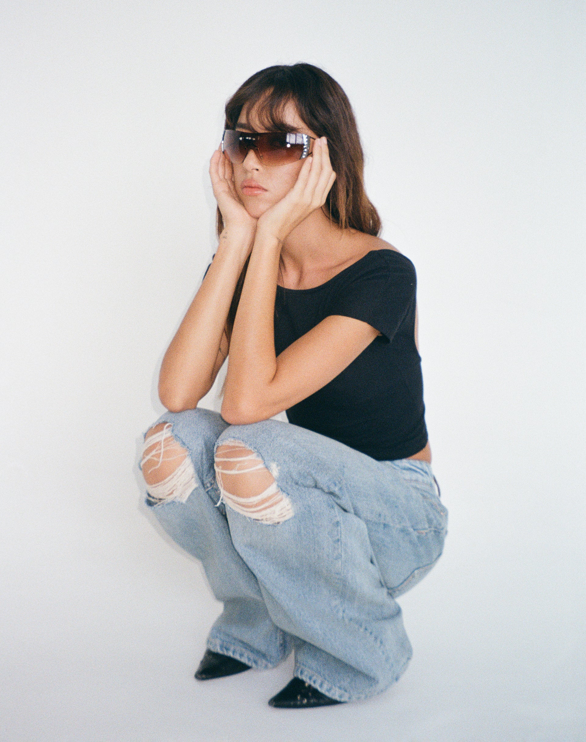 Ripped Roomy Extra Wide Low Rise Jean in Vintage Blue Wash - Awmao
