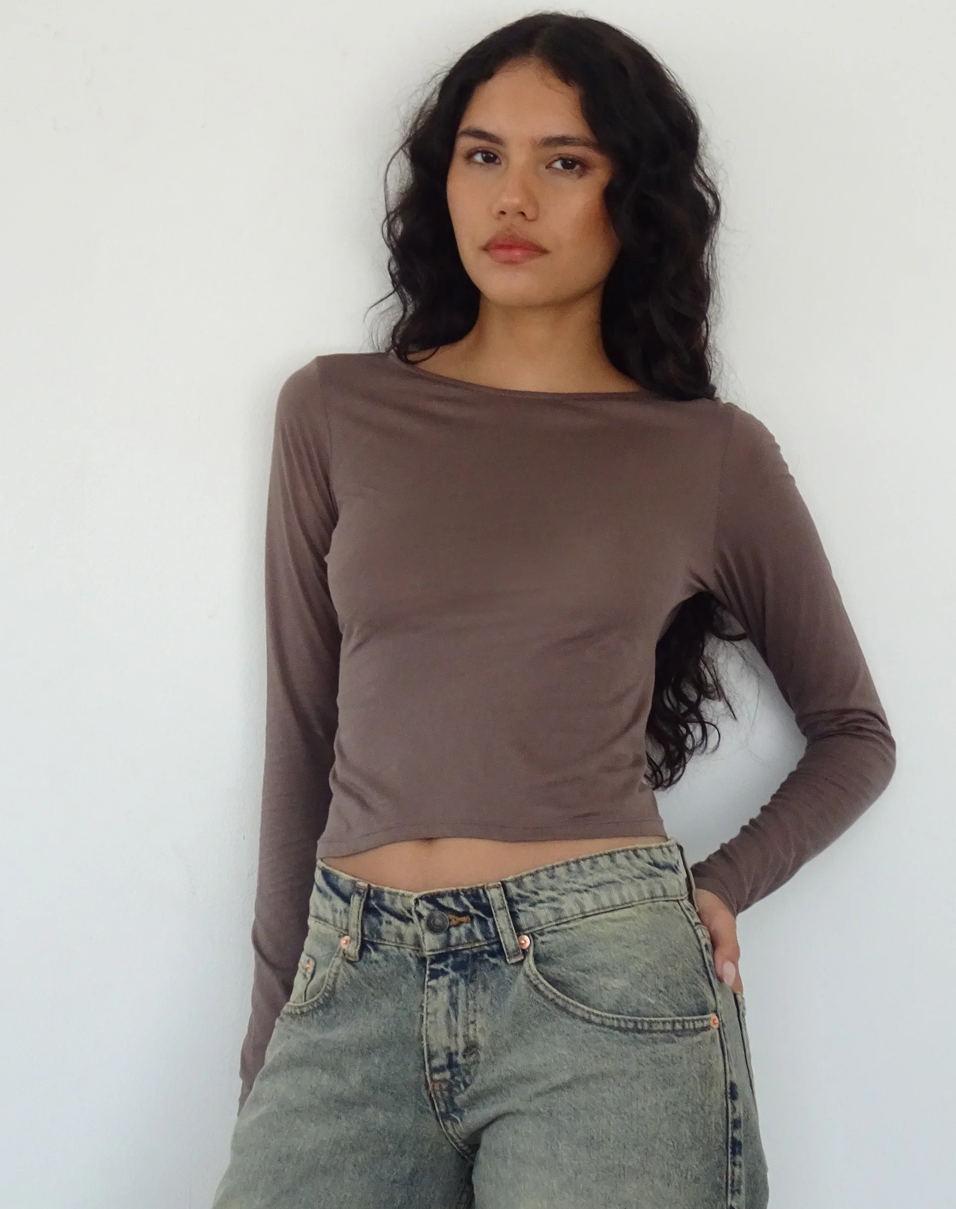 Asma Long Sleeve Top in Nutmeg - Awmao