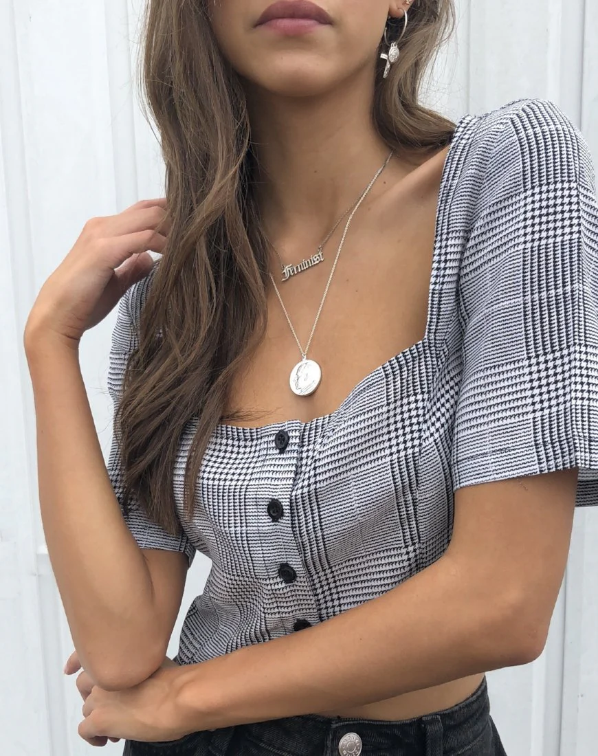 Legia Crop Top in Charles Check Grey - Awmao
