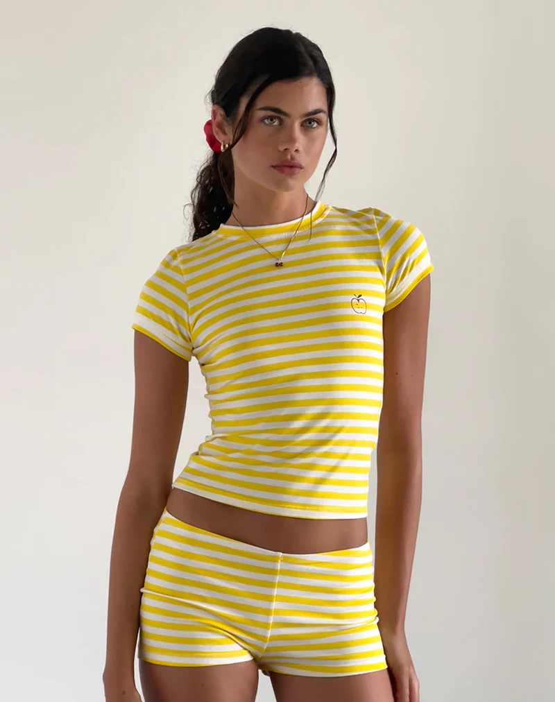 Eunia Micro Shorts in Yellow and White Stripe - Awmao