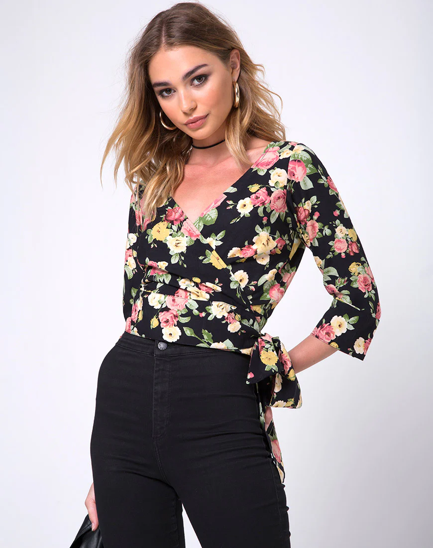 Gamthi Wrap Top in Vintage bloom - Awmao