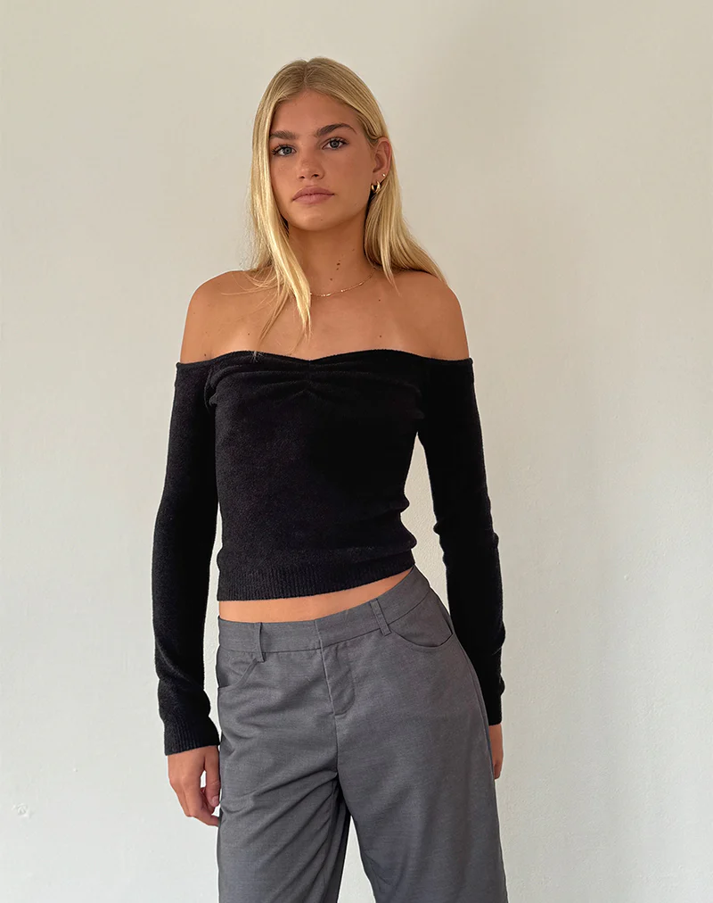 Makena Bardot Jumper in Brushed Black - Awmao