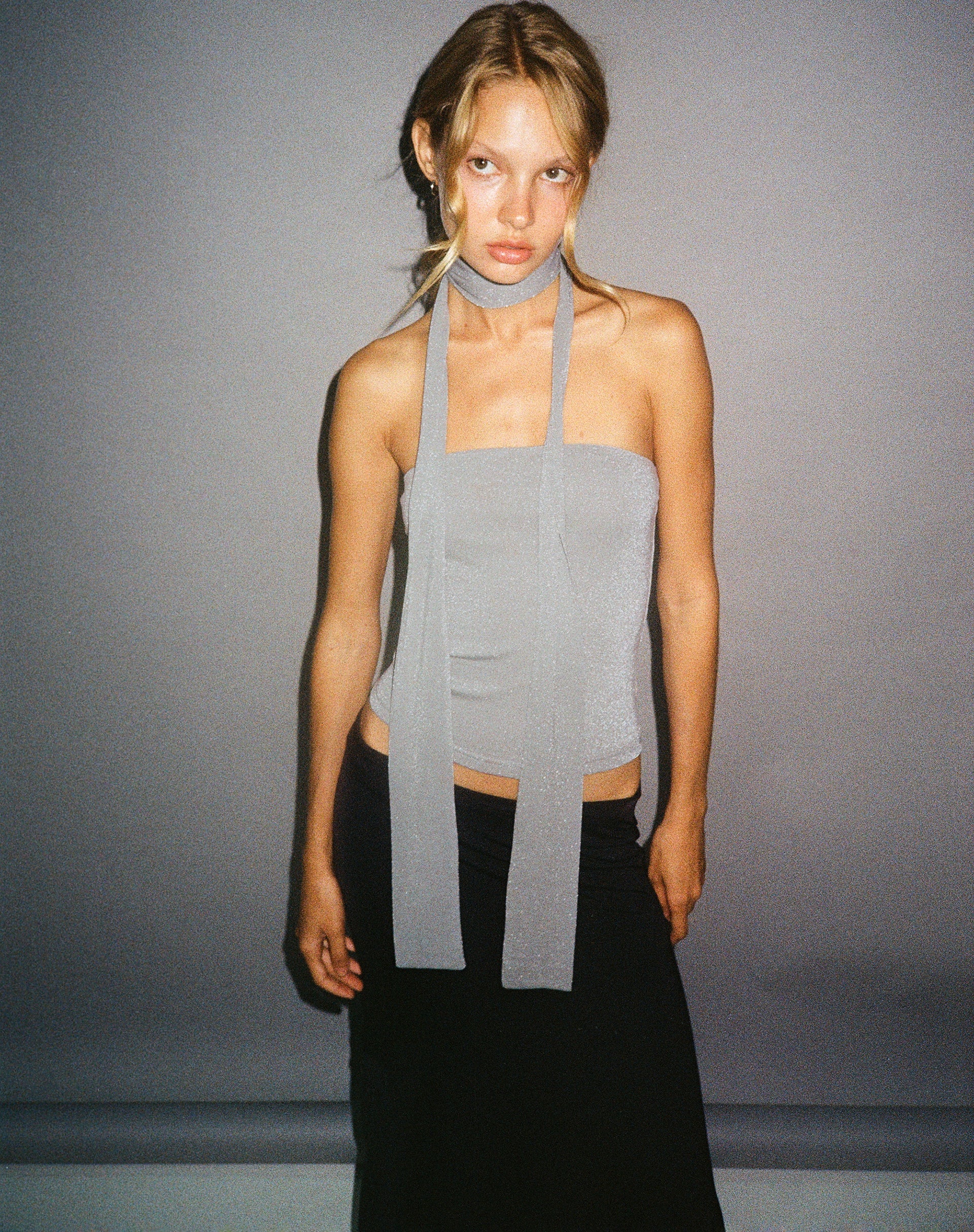 Jeldia Bandeau Top and Scarf Set in Silver - Awmao