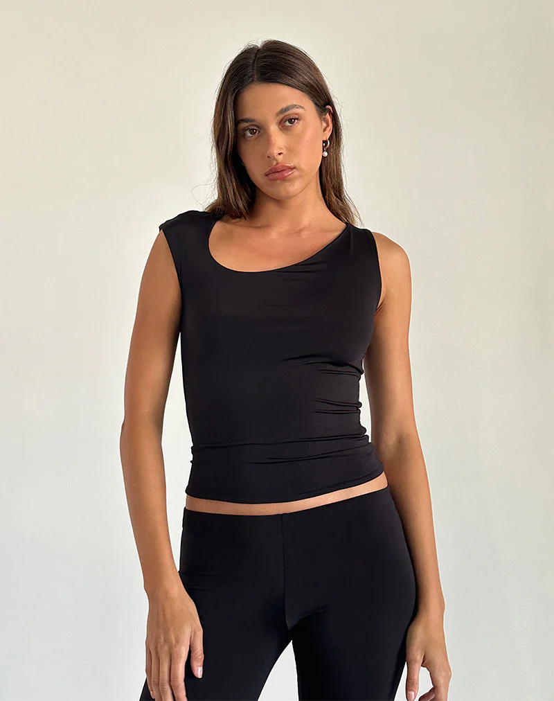 Marcie Asymmetric Top in Slinky Black - Awmao