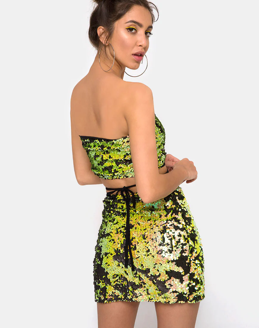 Cheri Split Skirt in Citrus Black Sequin - Awmao