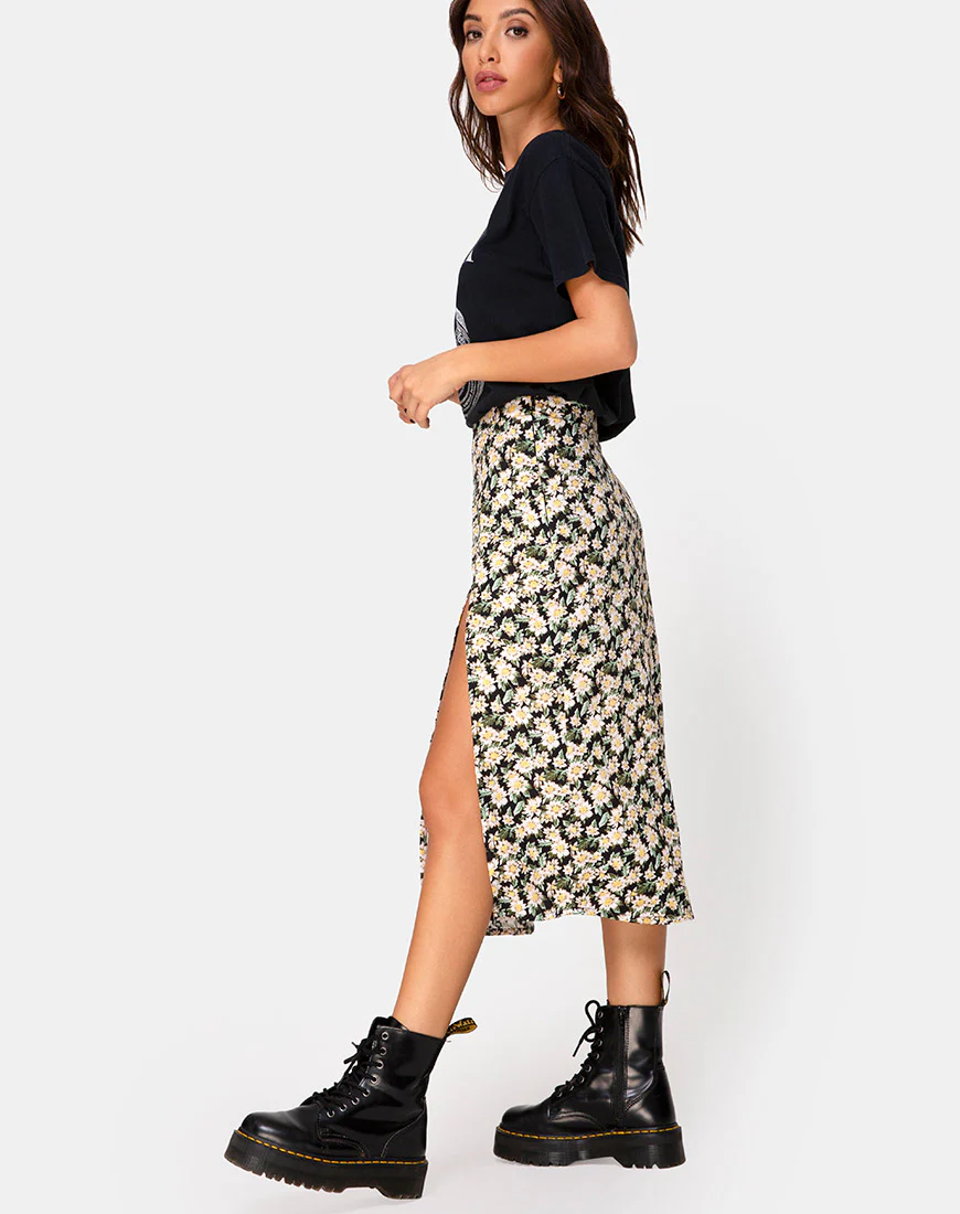 Saika Midi Skirt in Aster Black - Awmao