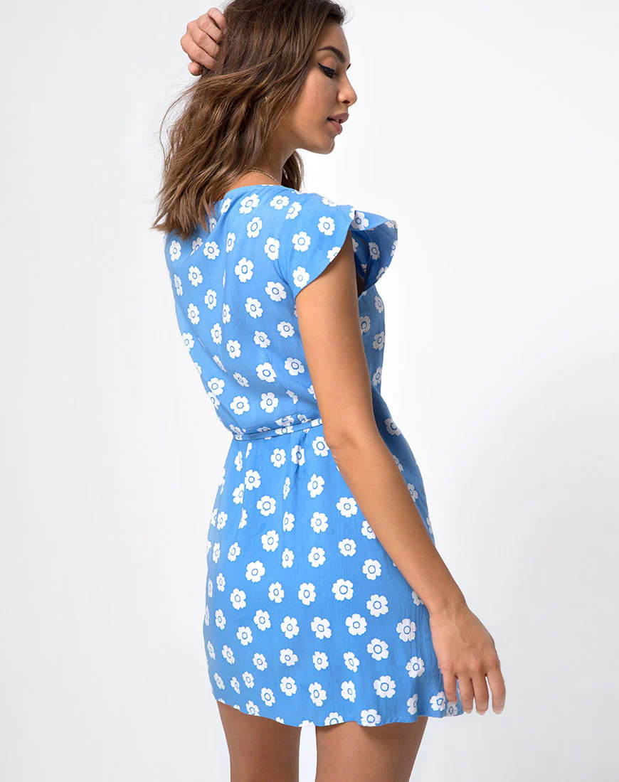 Karill Dress in Daisy Stamp Sky Blue - Awmao