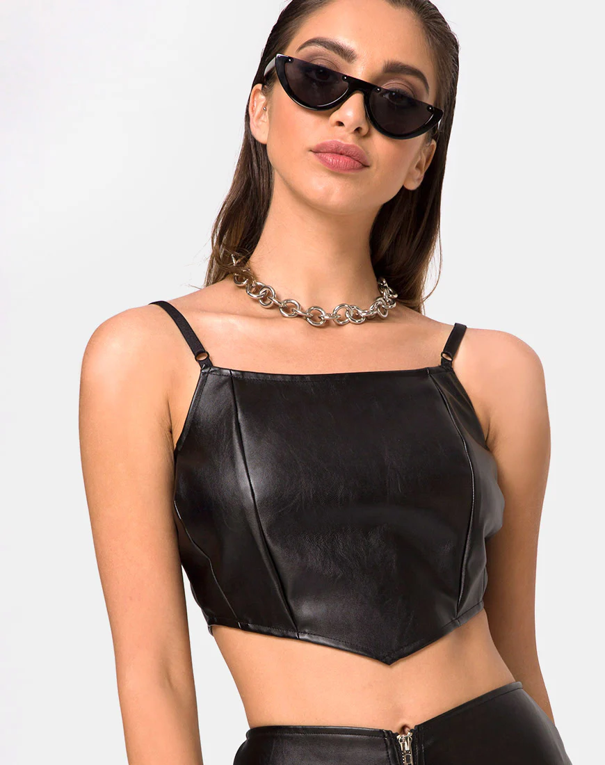 Justine Top in Vegan Leather Black - Awmao
