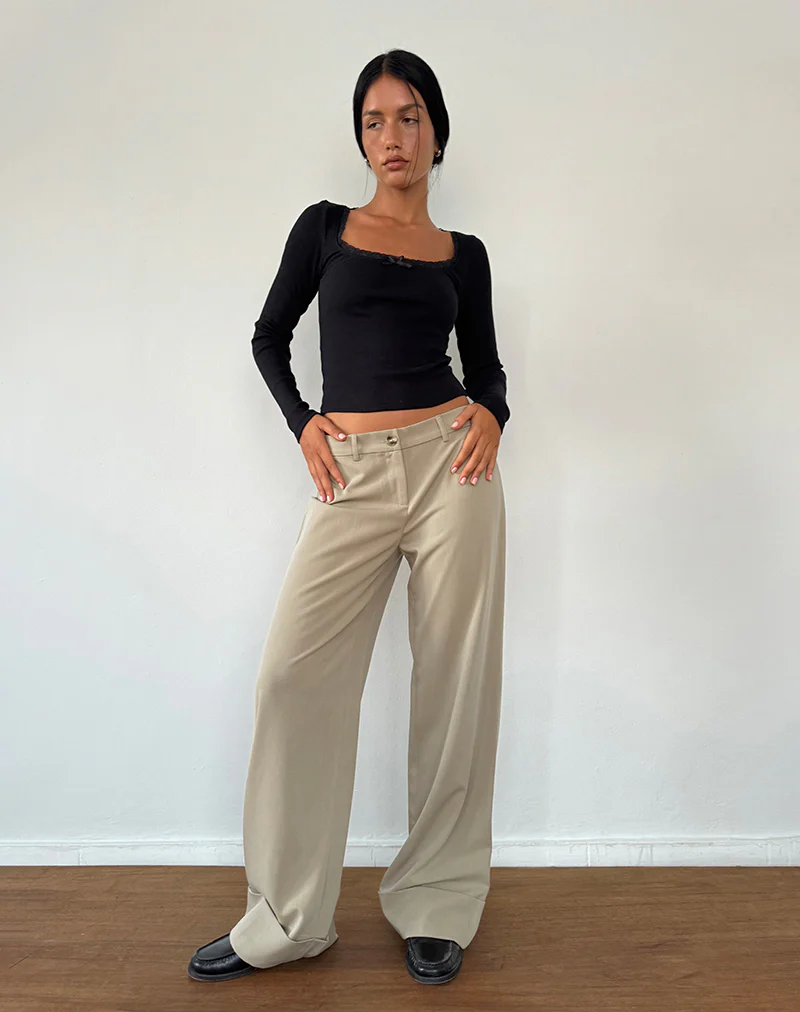 Abba Low Rise Trousers in Stone - Awmao