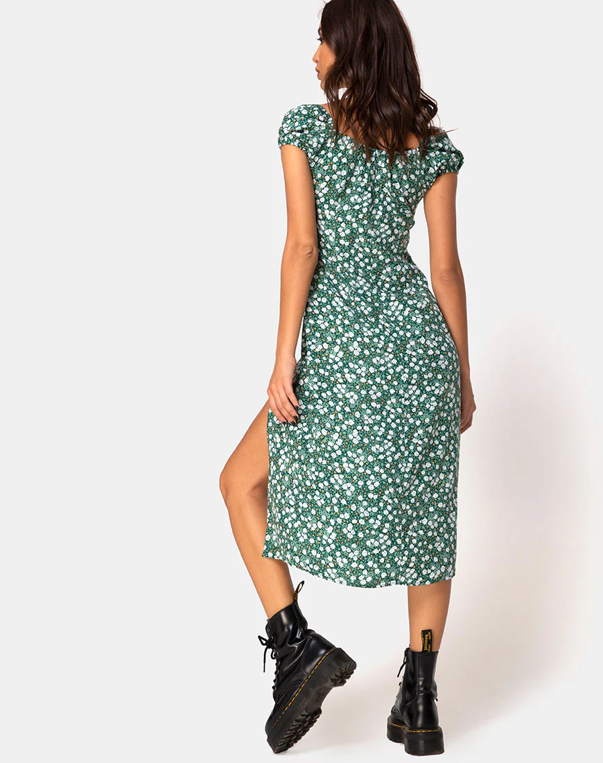 Milla Dress in Floral Field Green - Awmao
