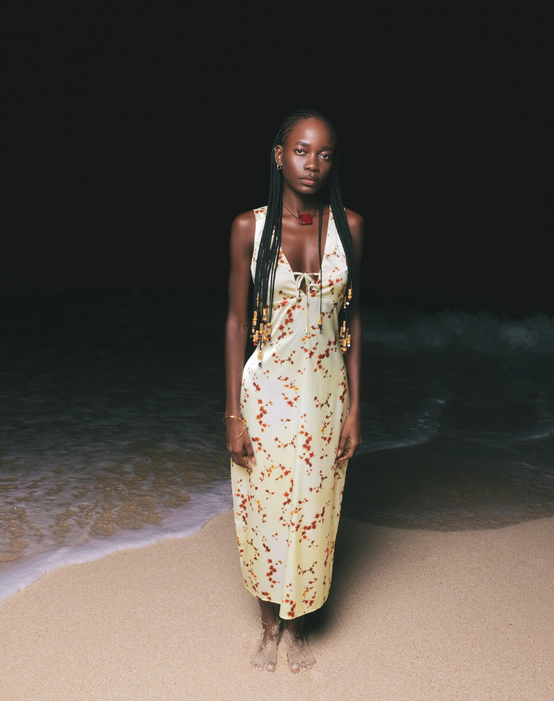 Lasanda Maxi Satin Dress in Bohemian Floral Yellow - Awmao