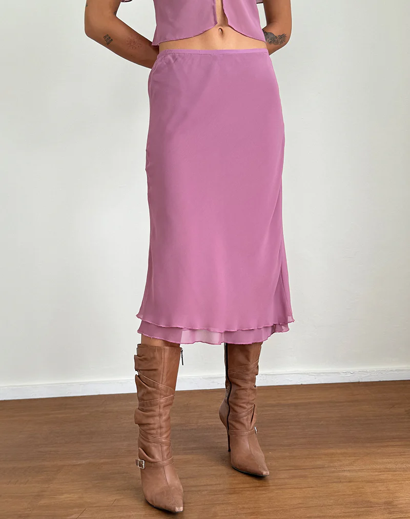 Suharni Midi Skirt in Chiffon Mauve - Awmao