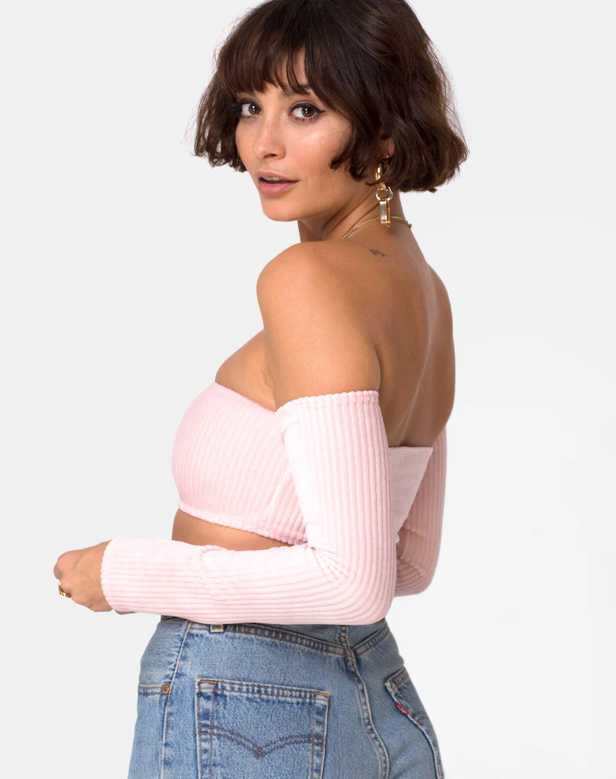 Ganis Long Sleeve Crop Top in Fluffy Knit Candy - Awmao