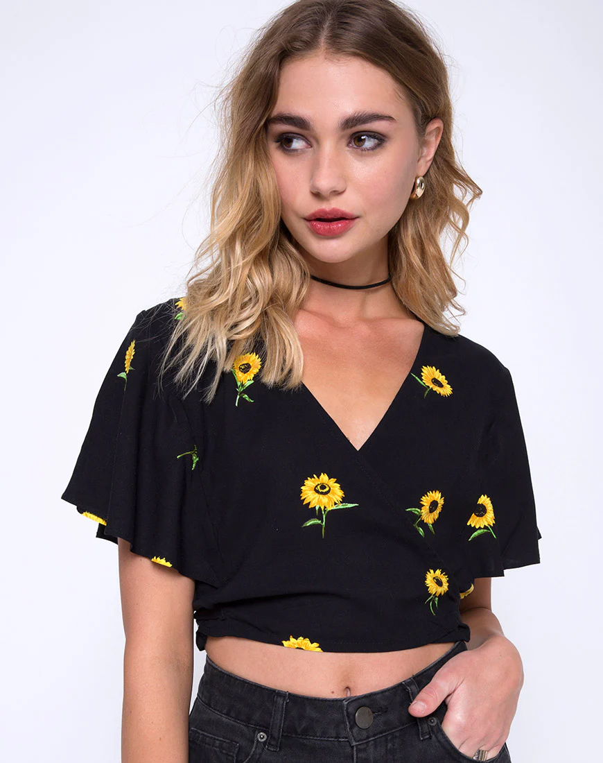 Gios Crop Top in Ditsy Sunflower - Awmao