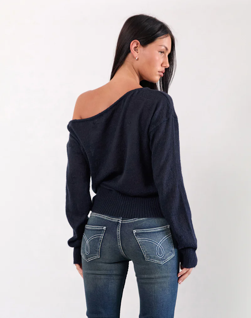 Suena Asymmetric Jumper in Navy - Awmao