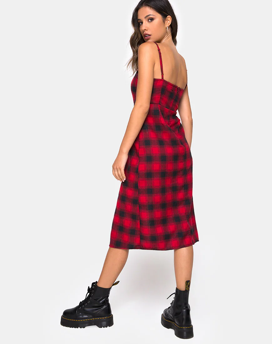 Kaoya Dress in Plaid Red and Black - Awmao