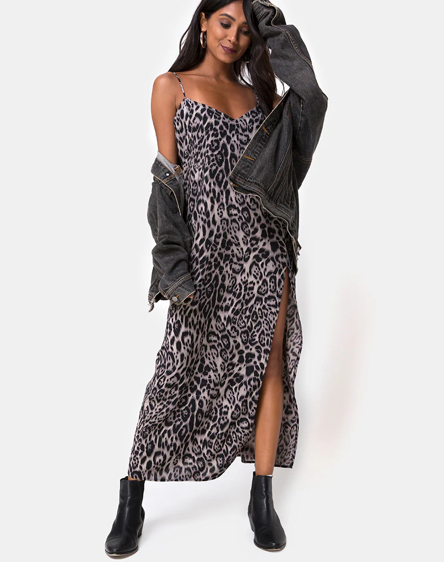 Batis Maxi Dress in Leopard Grey - Awmao