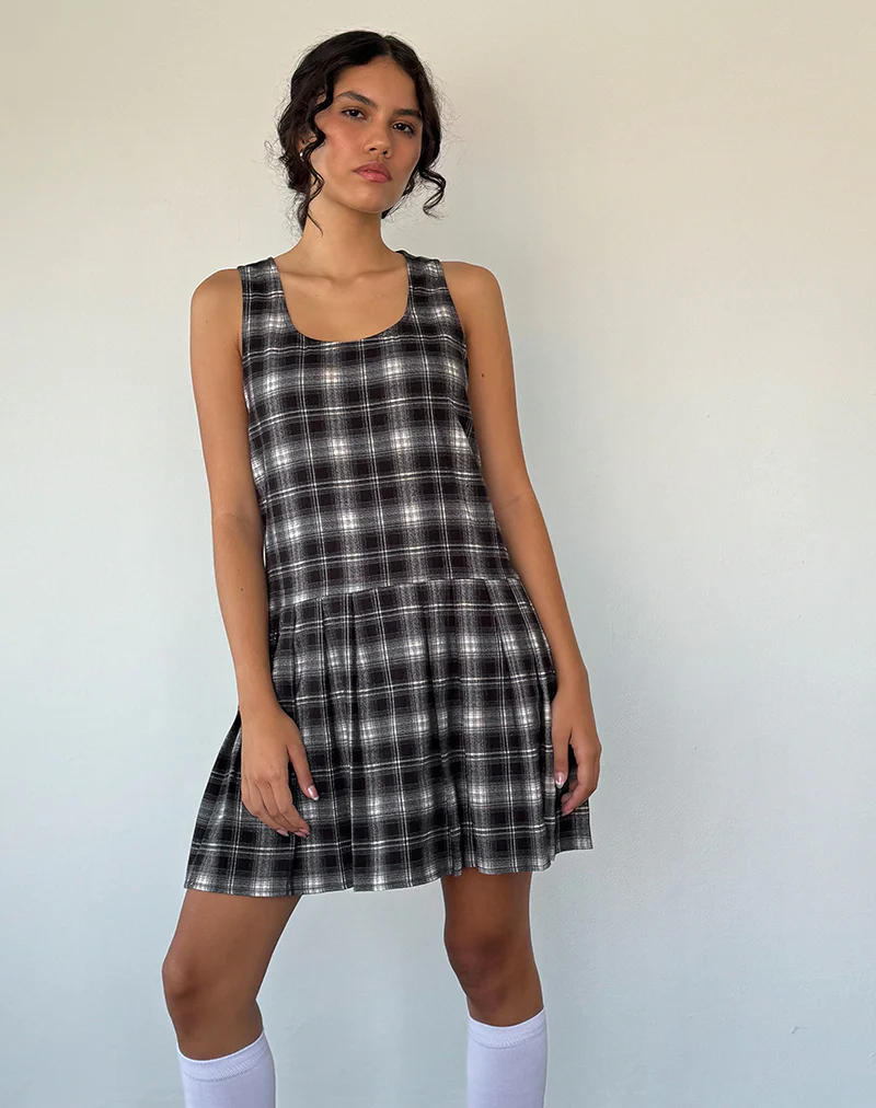 Namaya Mini Dress in Black White Check - Awmao
