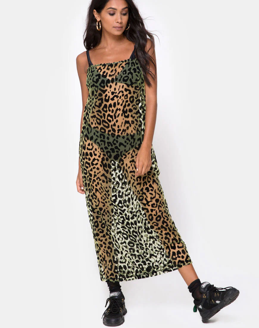 Maxine Maxi Dress in Lime Animal Flock - Awmao