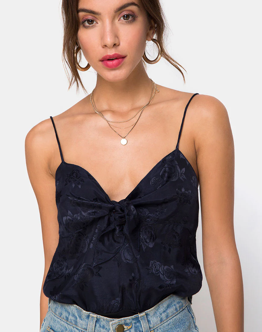 Rodice Bodice in Satin Rose Navy - Awmao