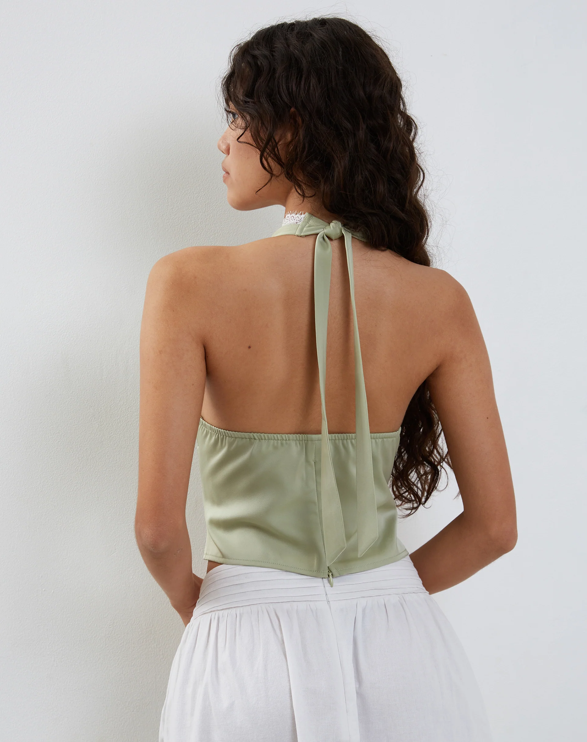 Mutsuki Halterneck Top in Satin Mint - Awmao