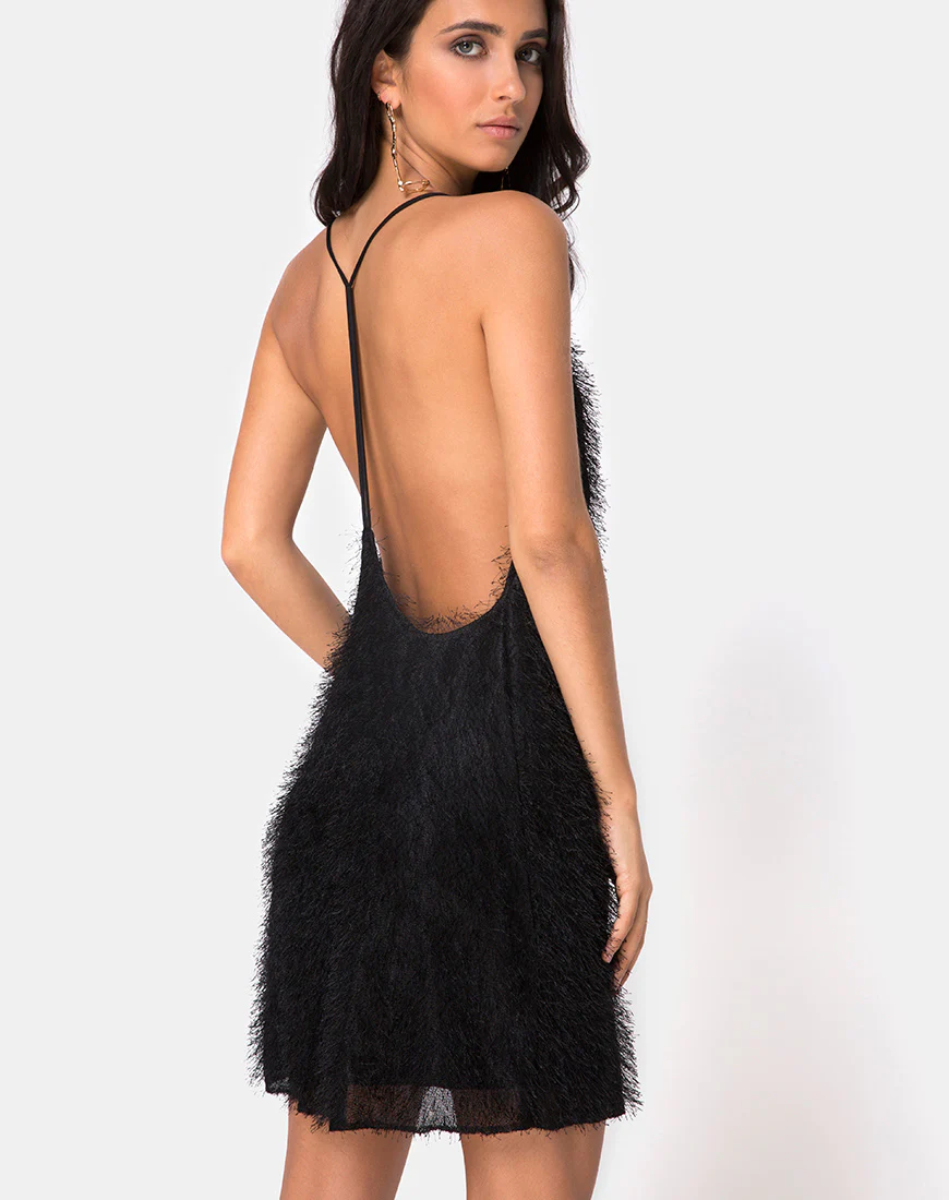 Finn Slip Dress in Fringe Black - Awmao