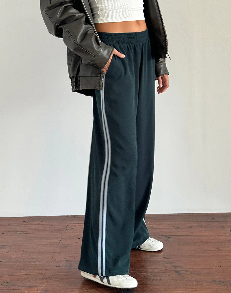 Bennett Trouser in Forest with Blue Stripe - Awmao
