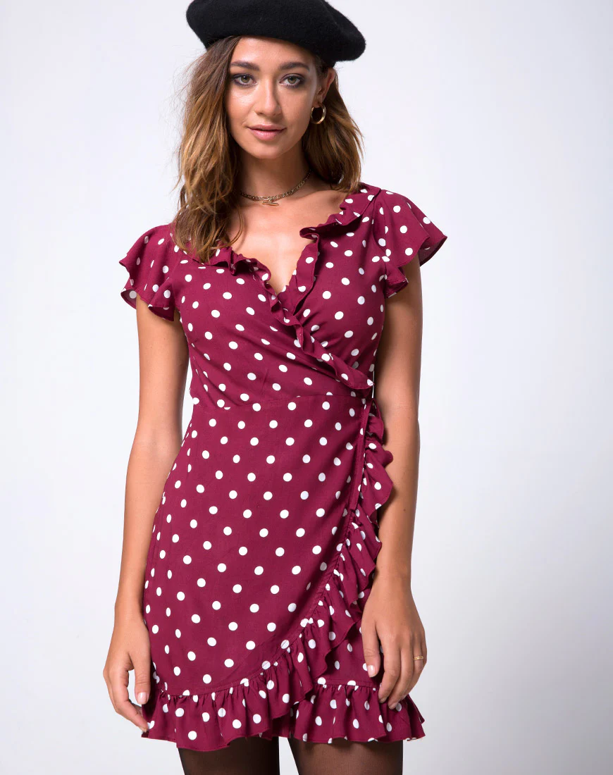 Rica Dress in Medium Polka Wine - Awmao