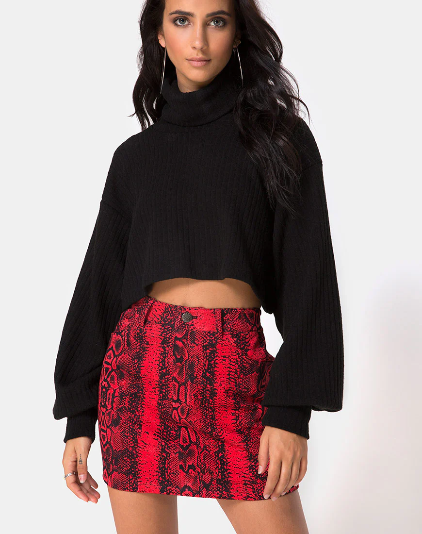 Mini Broomy Skirt in Red Snake - Awmao