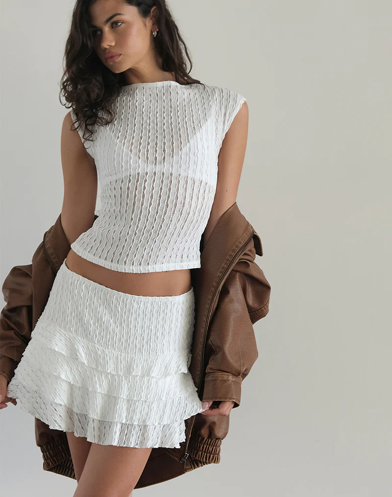 Carlota Mini Skirt in Crinkle White - Awmao