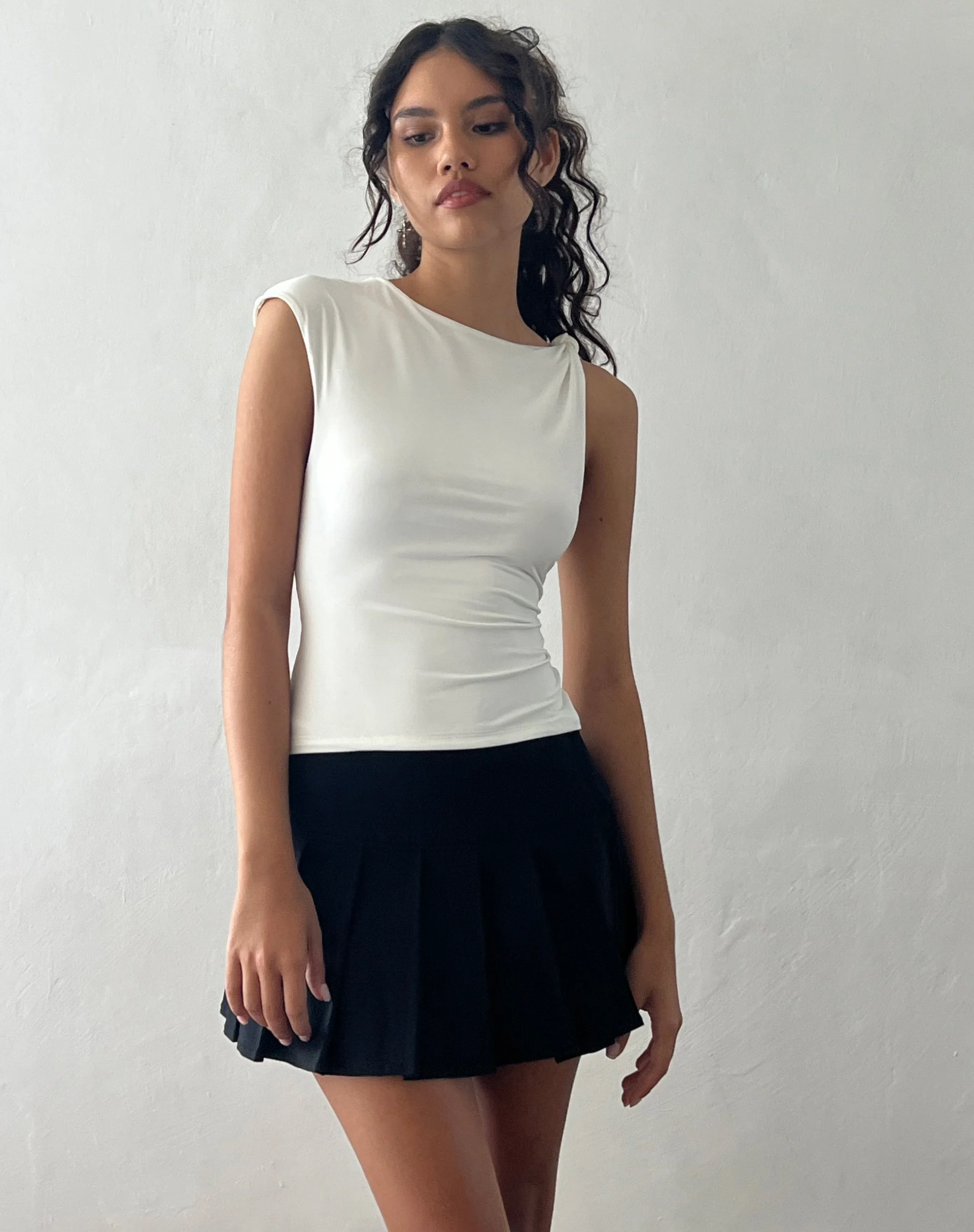 Cambrie Asymmetric Sleeveless Top in Ivory - Awmao