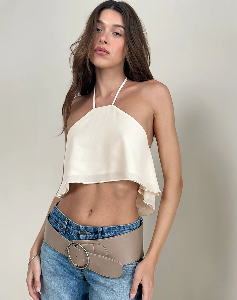 Jivika Crop Top in Chiffon Cream - Awmao