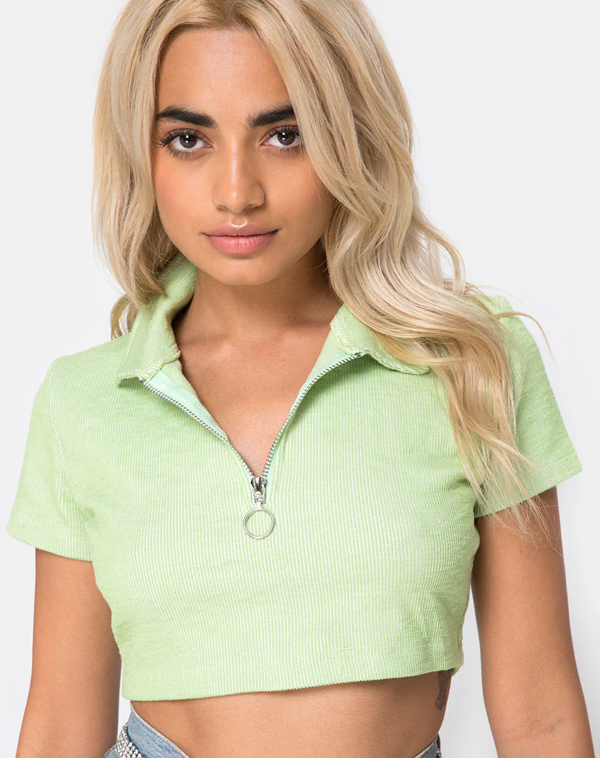Shen Crop Top in Rib Pastel Lime - Awmao