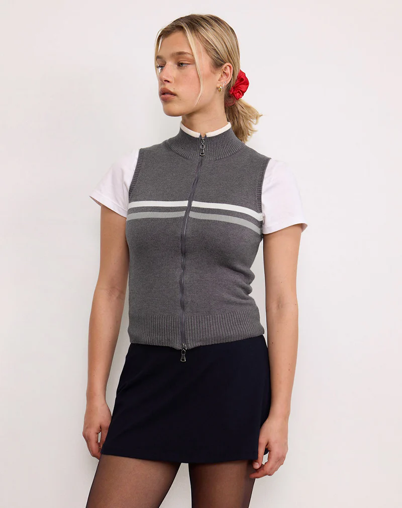 Tabeya Sleeveless Knit Jacket in Grey - Awmao