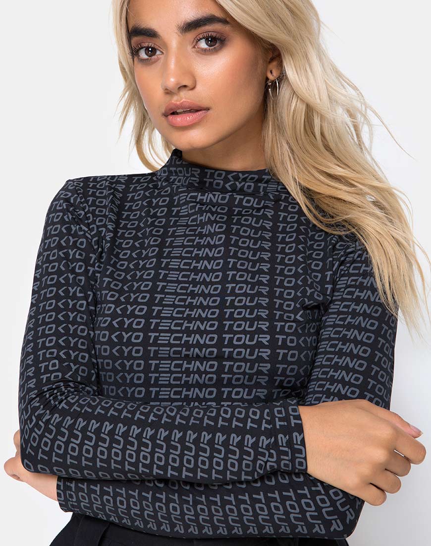 Rhala Crop Top in Tokyo Techno Tour Black - Awmao