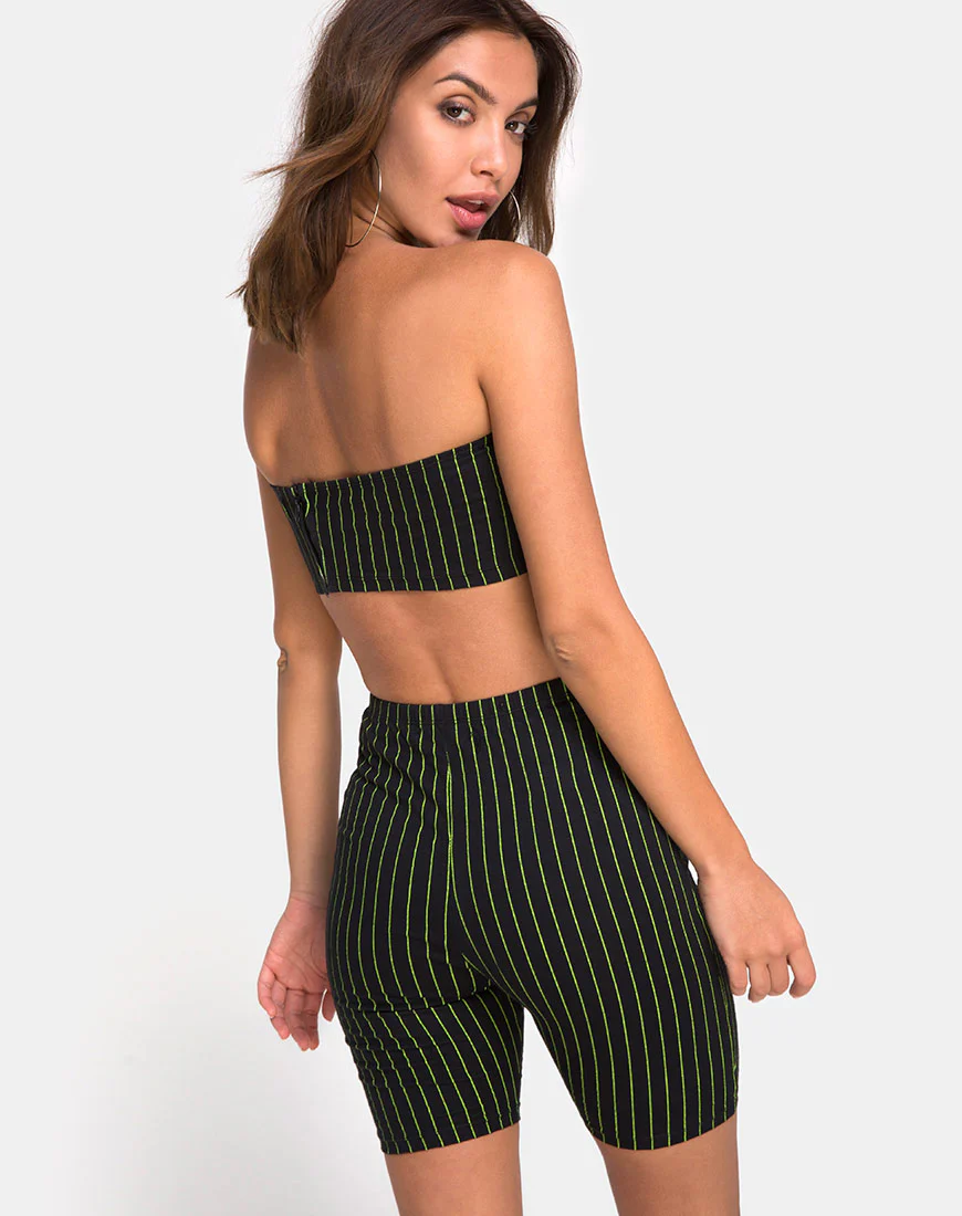Jeevan Bandeau Top in Neon Pinstripe - Awmao