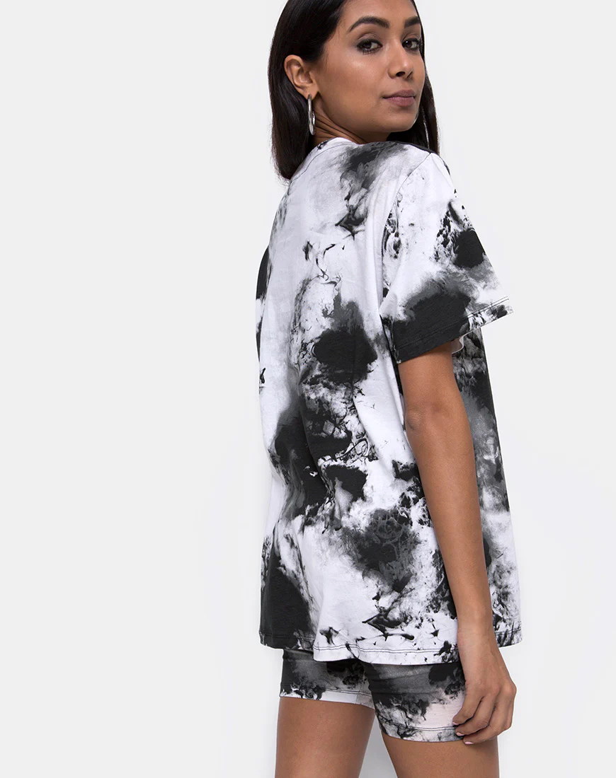 Oversize Basic Tee in Mono tie Dye Black and White - Awmao
