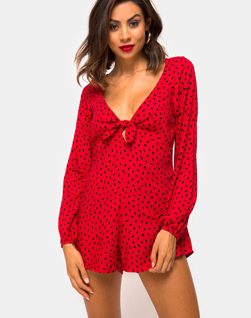 Romalo Playsuit in Mini Diana Dot Red and Black - Awmao