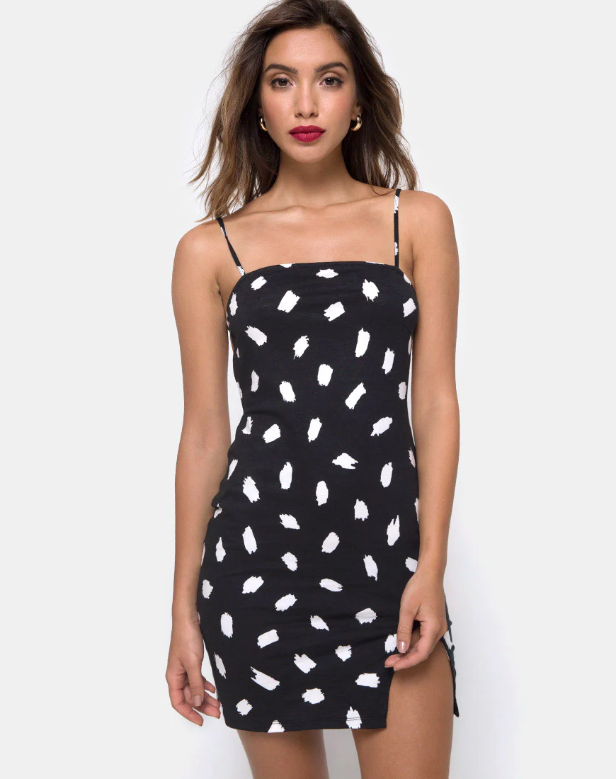 Lucine Dress in Diana Dot Black - Awmao