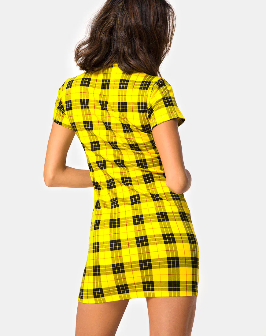 Maretha Dress in Winter Plaid Yellow - Awmao