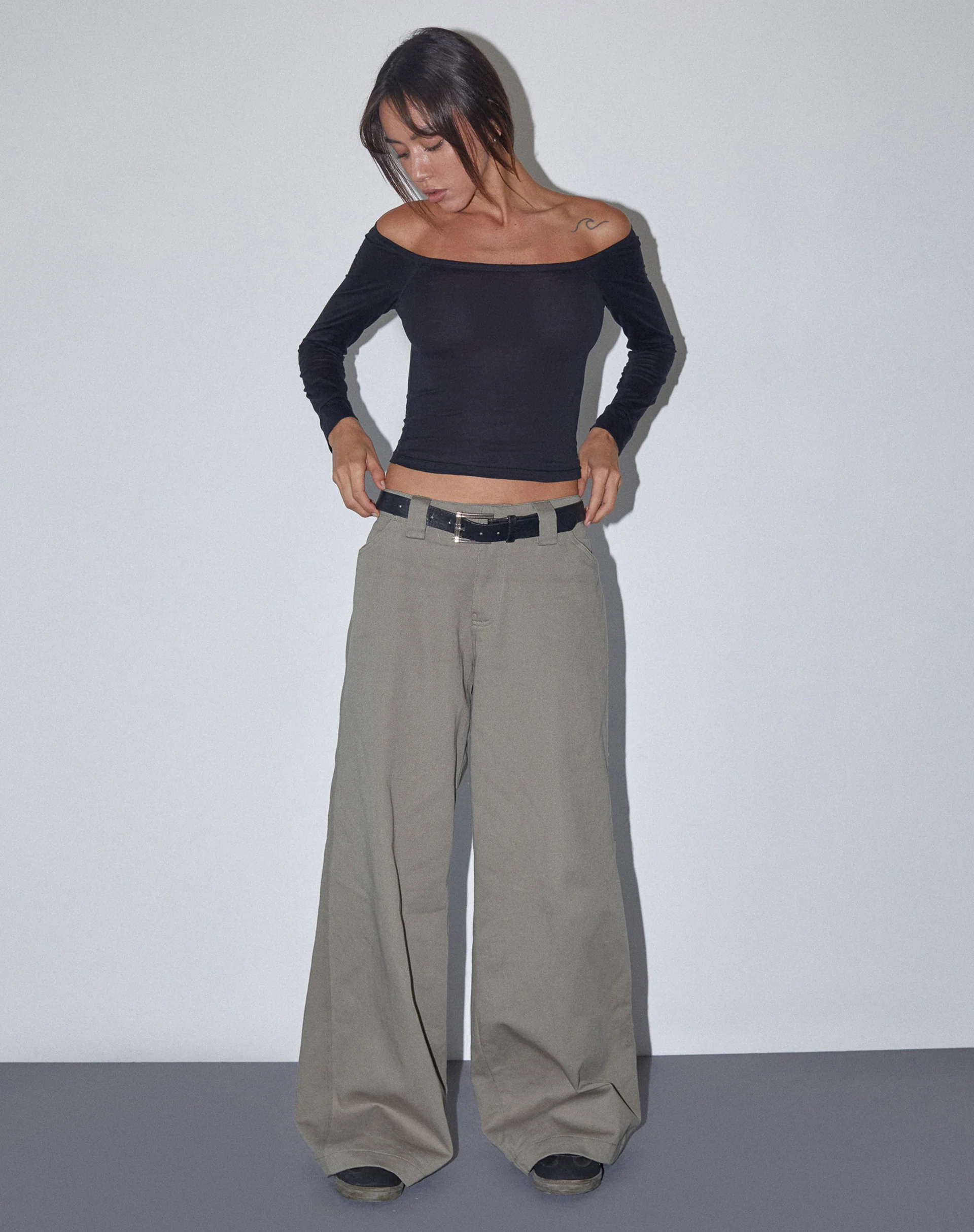 Kaomy Wide Leg Trouser in Slate Green - Awmao