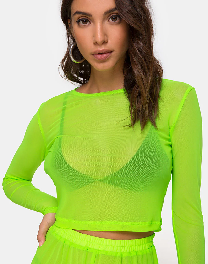Bonnie Crop Top in Fluro Yellow Net - Awmao