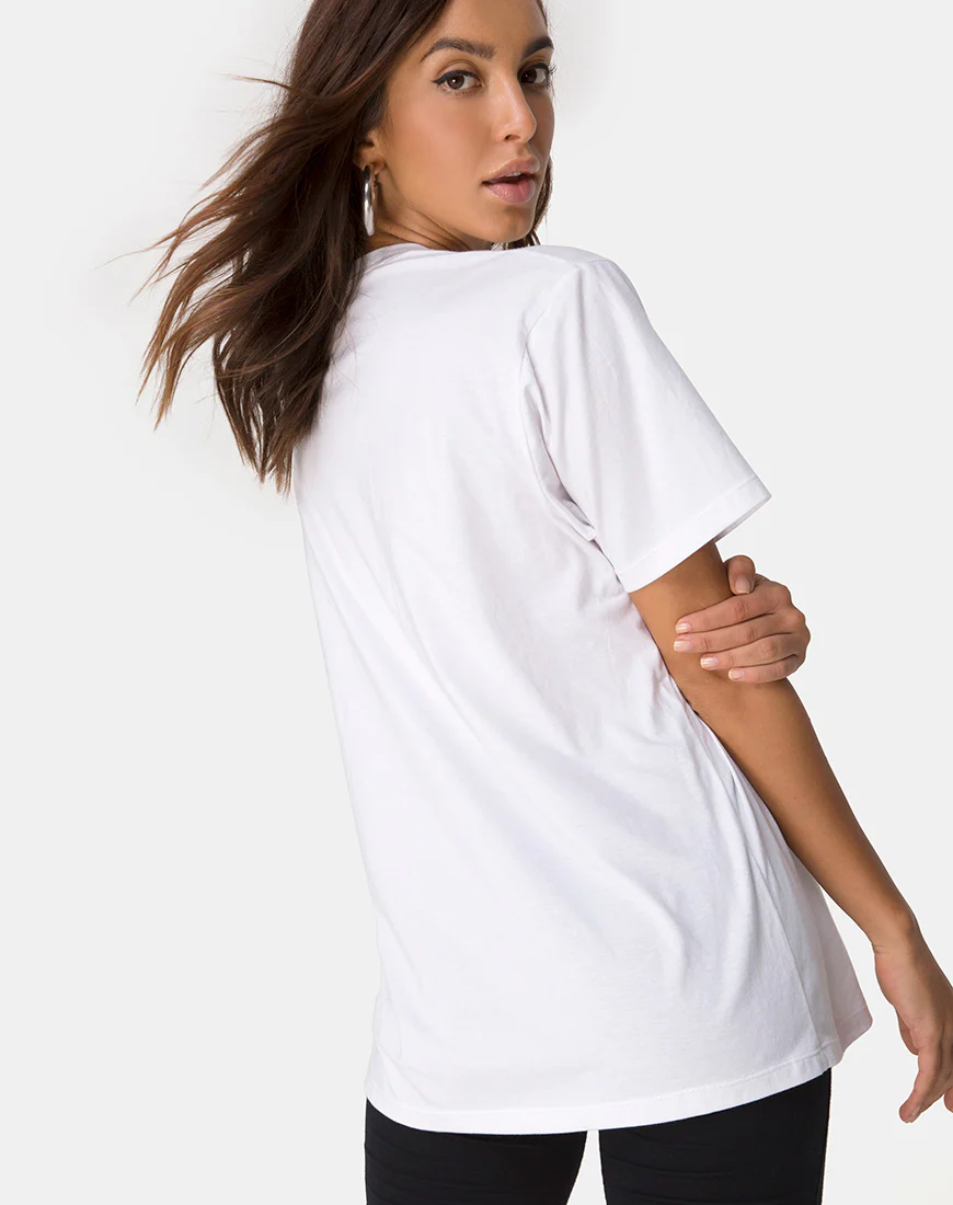 Oversize Basic Tee in White with Dancing Drake - Awmao