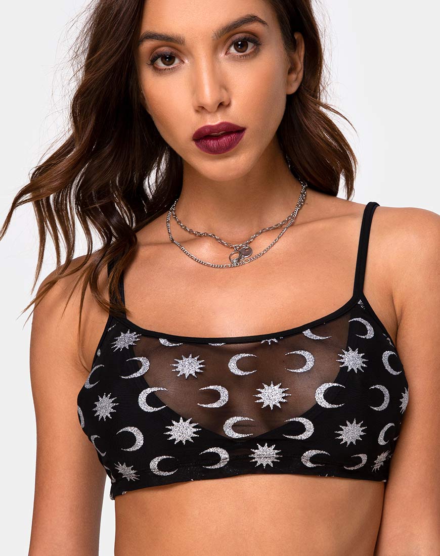 Blink Crop Top in Over The Moon Black with Glitter - Awmao