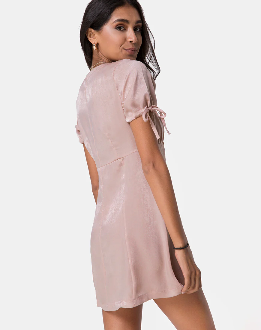 Guenette Dress in Satin Dusty Rose - Awmao